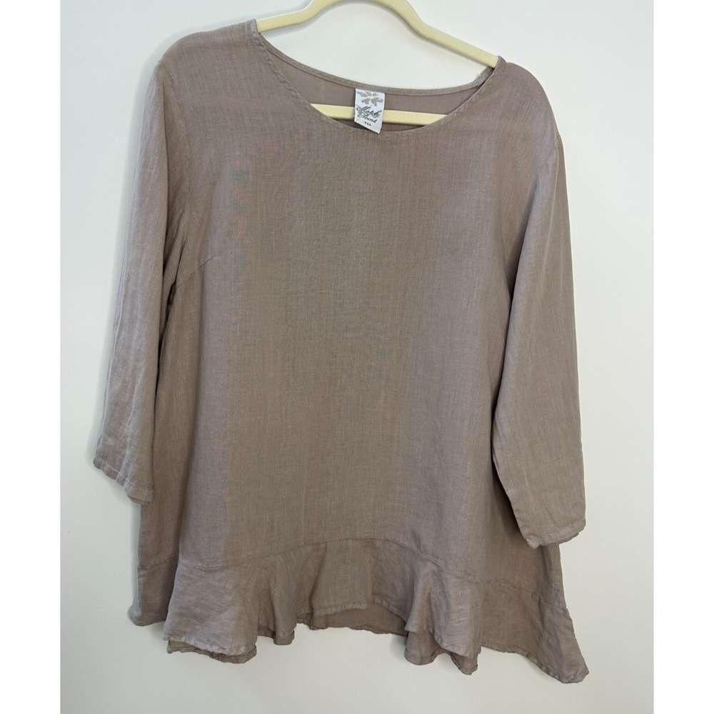 Match Point 100% Linen Ruffle Hem Tunic Top Tan Size Medium USA Made Lagonlook - Picture 10 of 10